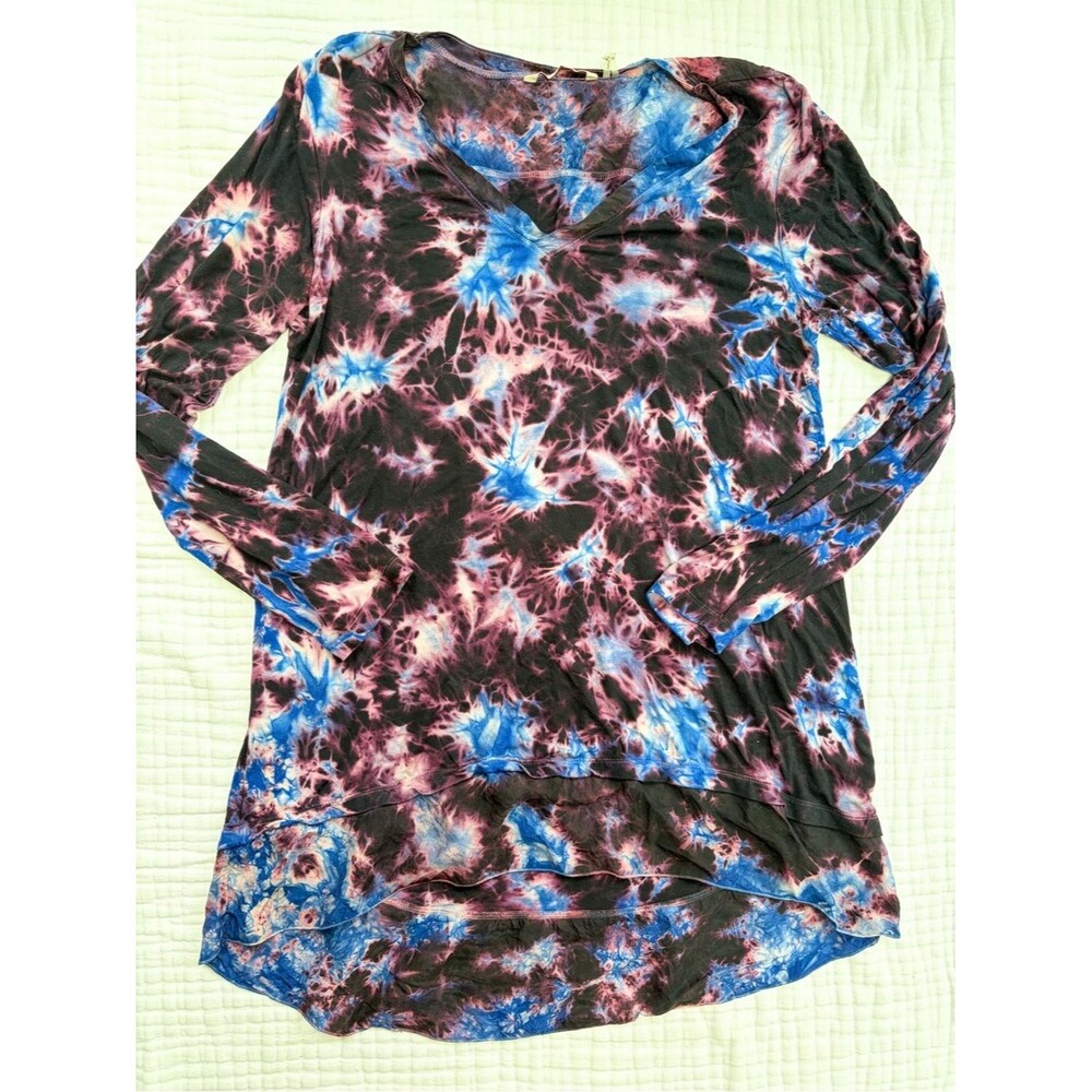 Soft Surroundings Tie Dye Tunic Top Medium Blue Purple Pink Long Sleeve